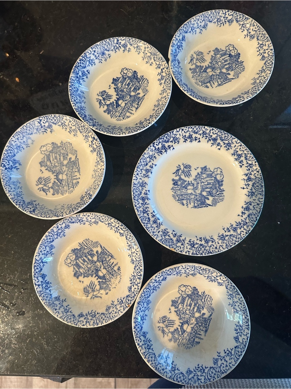 Blue & White fruit bowls and small plate - Classic Floral Scene